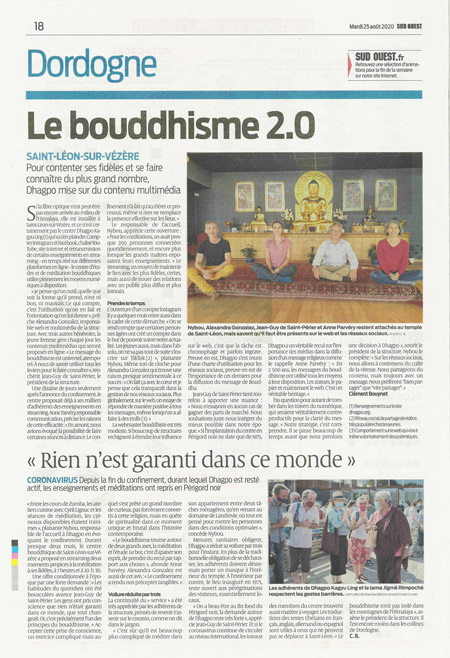 L'usage du numérique à Dhagpo, vu par le journal régional Sud Ouest
