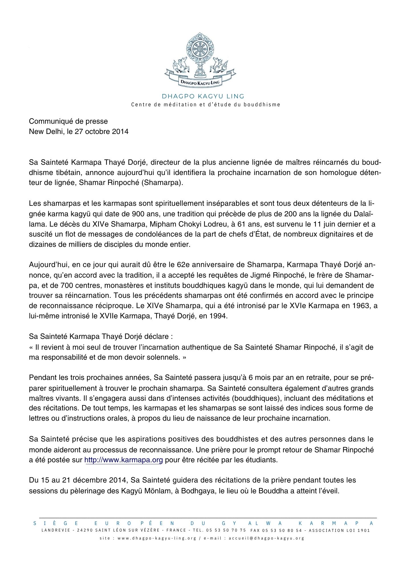 Demande officielle de reconnaissance