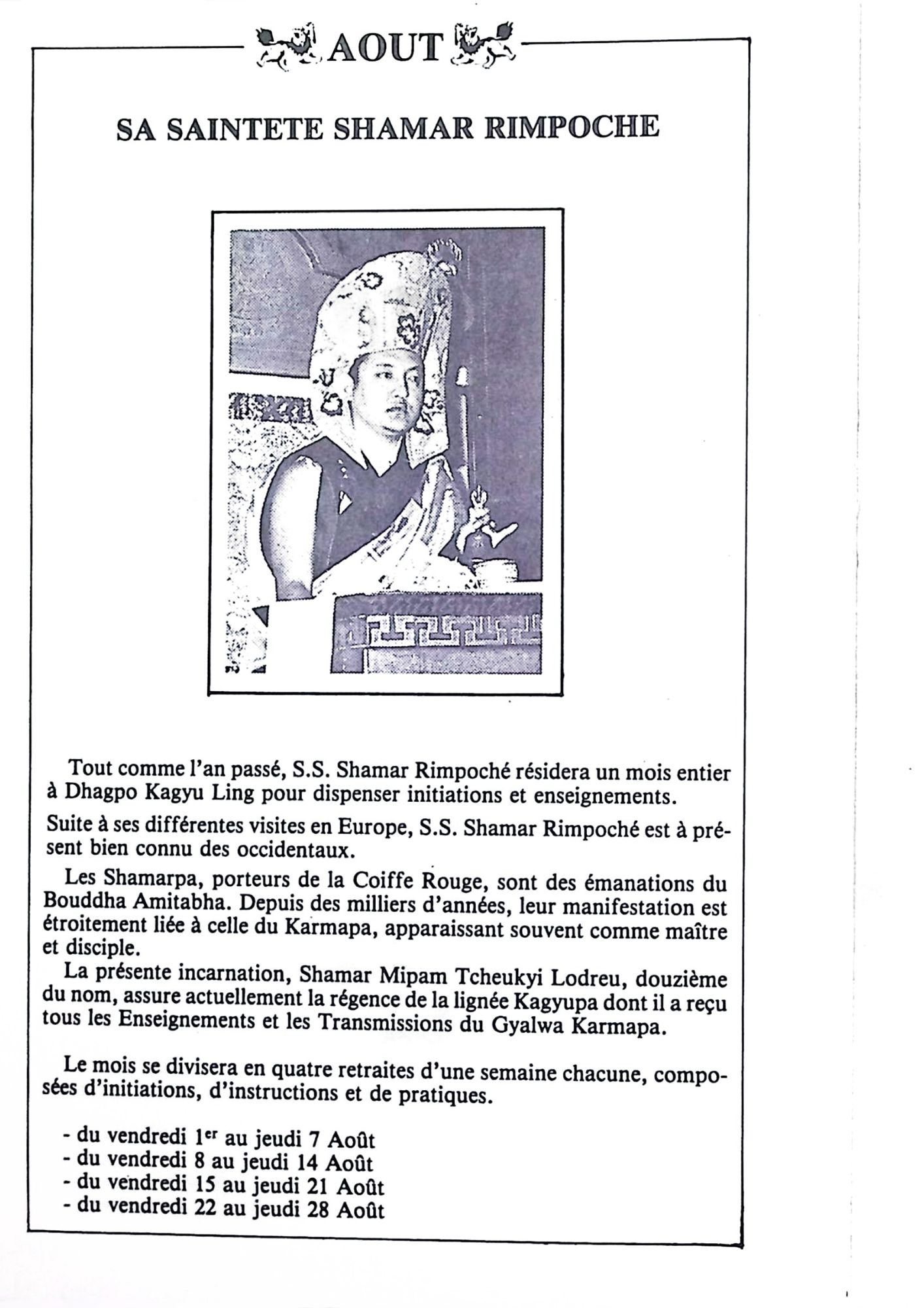 Programme d'été 1987
